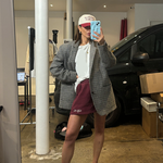 Tully humphrey burgundy Tully Lou shorts white tee blazer and Tequila cap