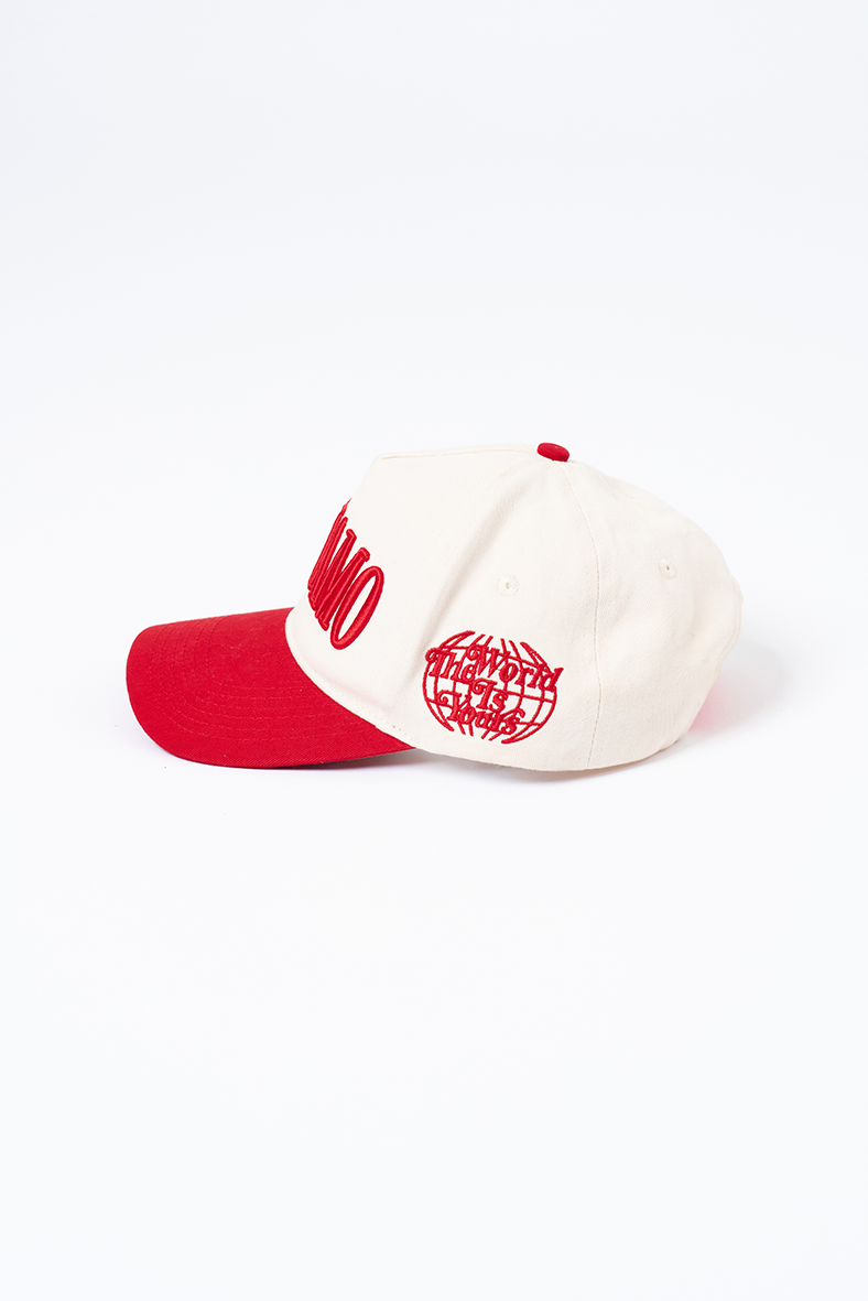 the world is yours logo red white baseball cap