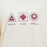 close up of logo burgundy on butter cotton wisdom health and wellness