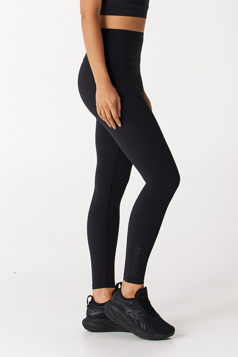 Black high waisted compression wide waistband leggings with full support black logo