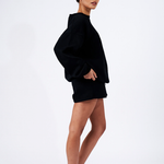 black milano essentials crew neck jumper and matching lounge short set side profile 