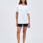 essentials heavyweight cotton tee white styled with black bike shorts