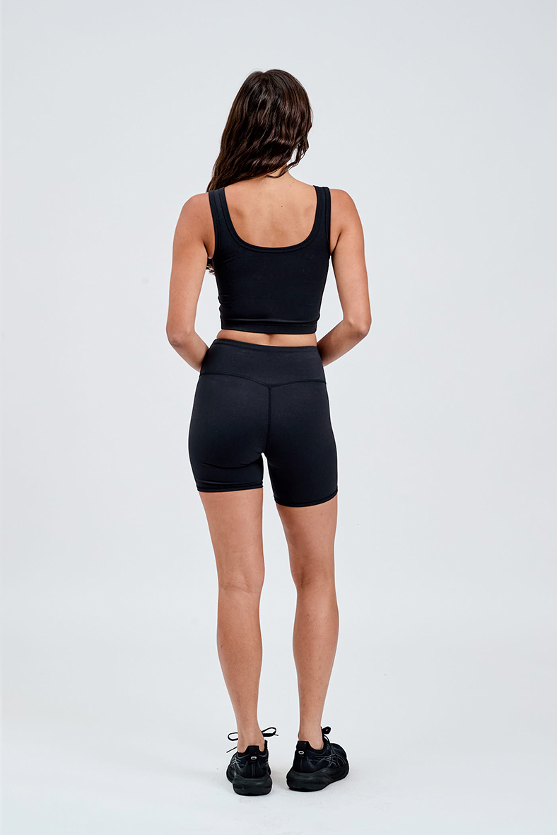 wide waistband bike shorts with long line crop back view