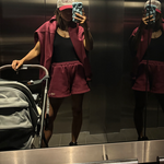 mirror selfie burgundy set with black tank top and tequila hat