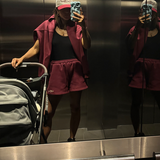 mirror selfie burgundy set with black tank top and tequila hat