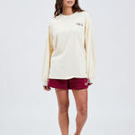 butter long sleeve cotton crew neck with italian cherry burgundy Tully Lou embroidered styles with burgundy shorts