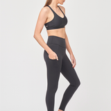 New pocket compression active pant with invisible pocket side view with models hand in pocket