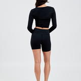 Back black pilates shrug long sleeve with matching black bike shorts