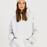 white beanie blue logo with grey marle hoodie 