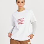 front on model white tee I am not a hugger tee 