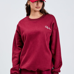 burgundy crew neck jumper with tully lou italic embroidery with matching shorts and casa tequila hat