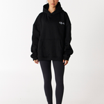 black fairfax oversized hoodie by Tully Lou heavyweight quality cotton fleece with white embroidered logo