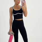 Pasadena sculpted black crop top with contrast white piping by Tully Lou